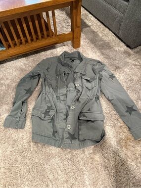 Aqua Olive Green Star-Print Utility Jacket